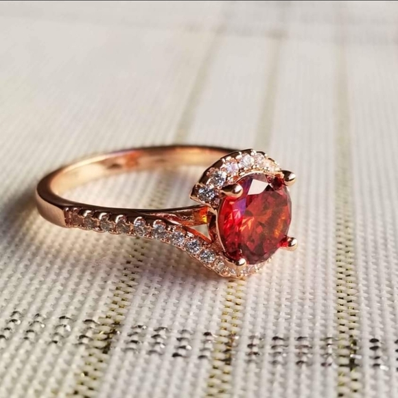 New 18K Gold Plated Round Cut Ruby Diamond Ring for Women - Picture 10 of 10